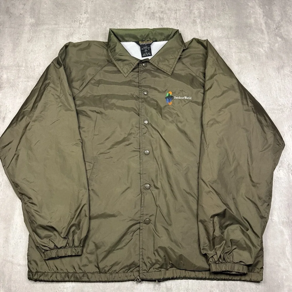 Vintage Auburn Sportswear Outdoor World Coach Jacket Olive Brown Mens Large
